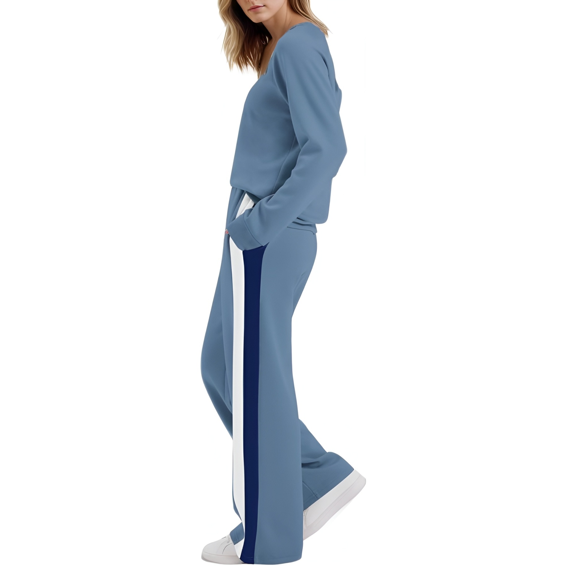 Two Piece Lounge Sweatsuit Set With Long Sleeve Top And Matching Pants For Women