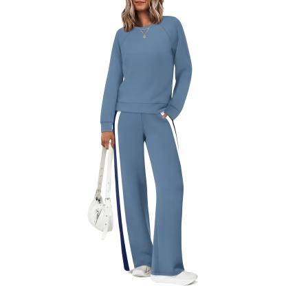 Two Piece Lounge Sweatsuit Set With Long Sleeve Top And Matching Pants For Women