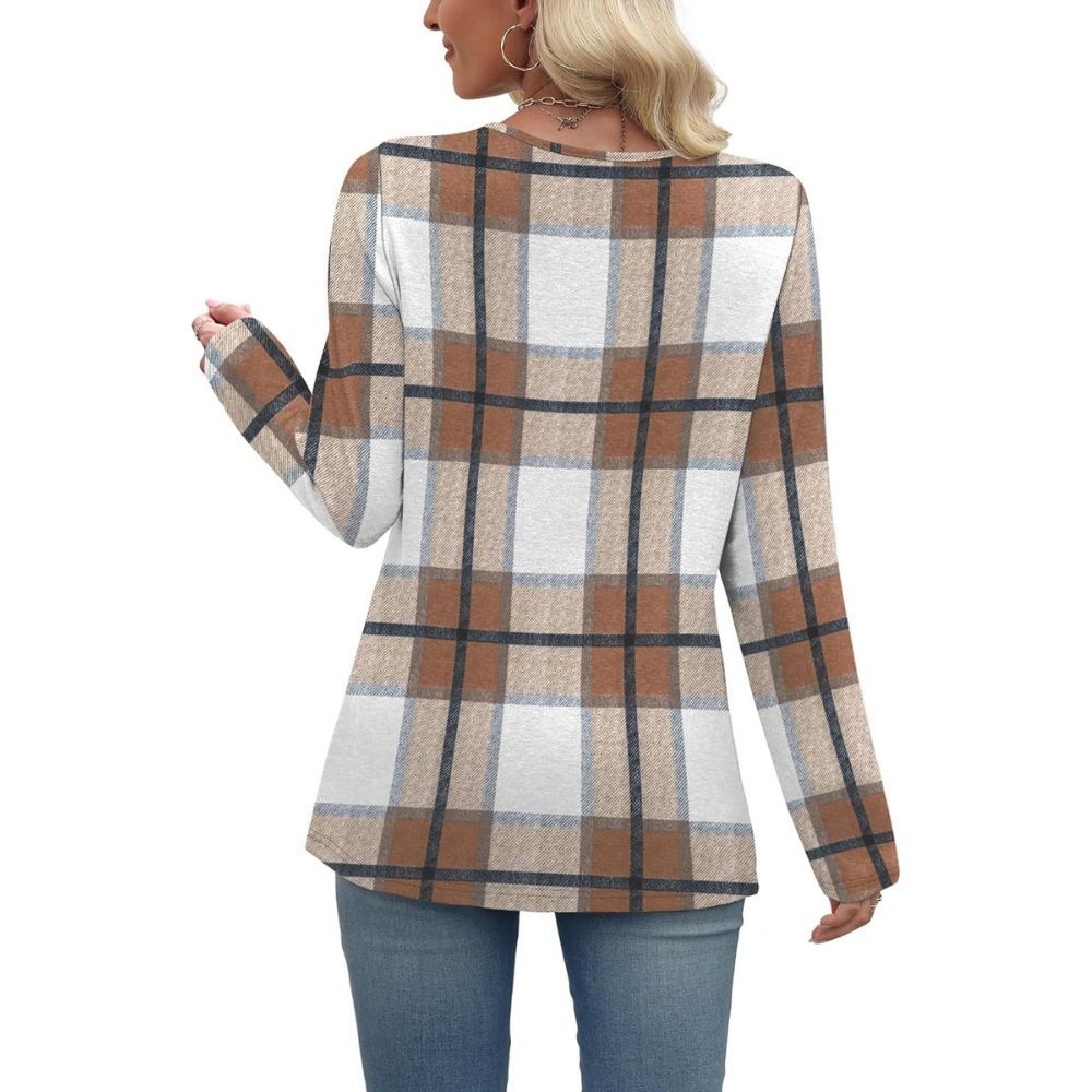 Long Sleeve Shirts for Women Fall Outfits V Neck T Shirts Button Down Tunic Tops