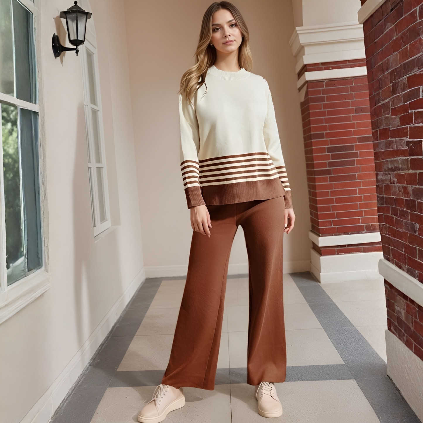 Two Piece Lounge Sets For Women With Knitted Pullover Sweater And Matching Pants