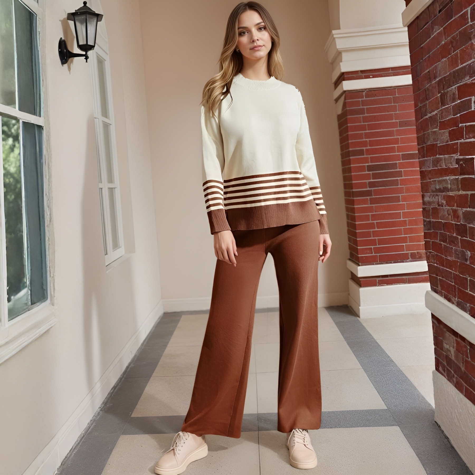 Two Piece Lounge Sets For Women With Knitted Pullover Sweater And Matching Pants