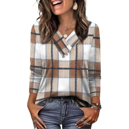 Long Sleeve Shirts for Women Fall Outfits V Neck T Shirts Button Down Tunic Tops