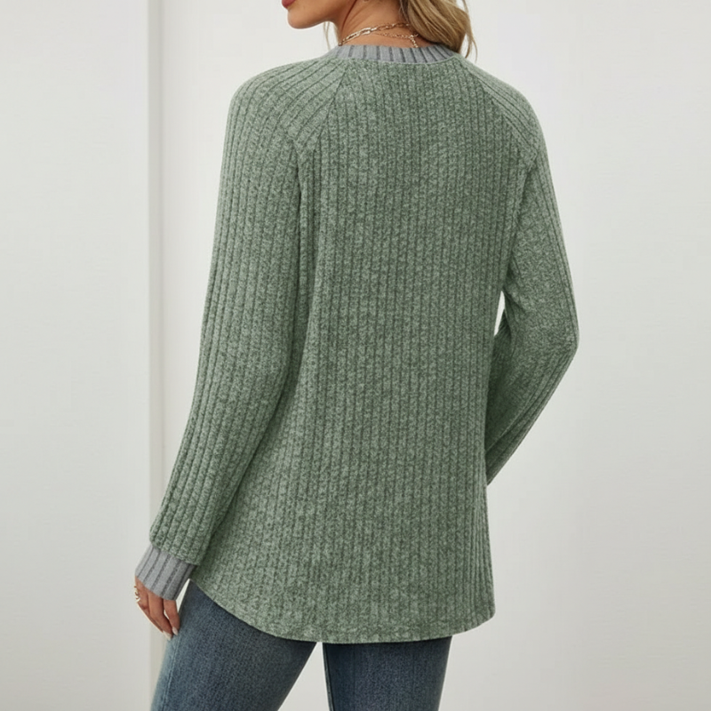 Long Sleeve Lightweight Sweater With Color Block Design For Women