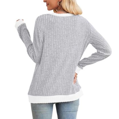 Tops Long Sleeve Shirts Lightweight Sweaters Loose Fit Crewneck Color Block