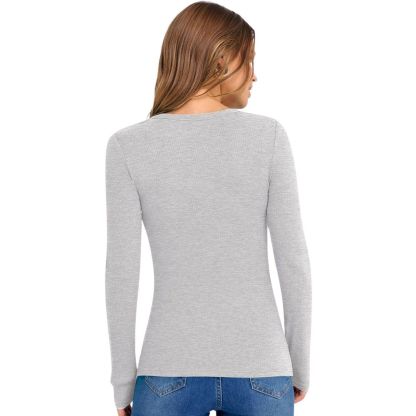 Long Sleeve Shirts for Women V Neck Ribbed Knit Fitted Fall Basic Tshirts