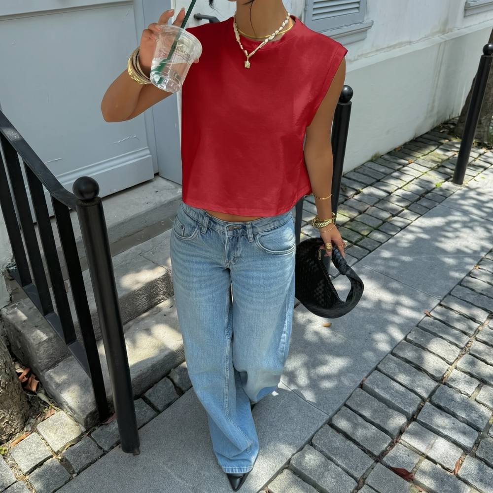 Casual Round Neck Cropped Tank Top