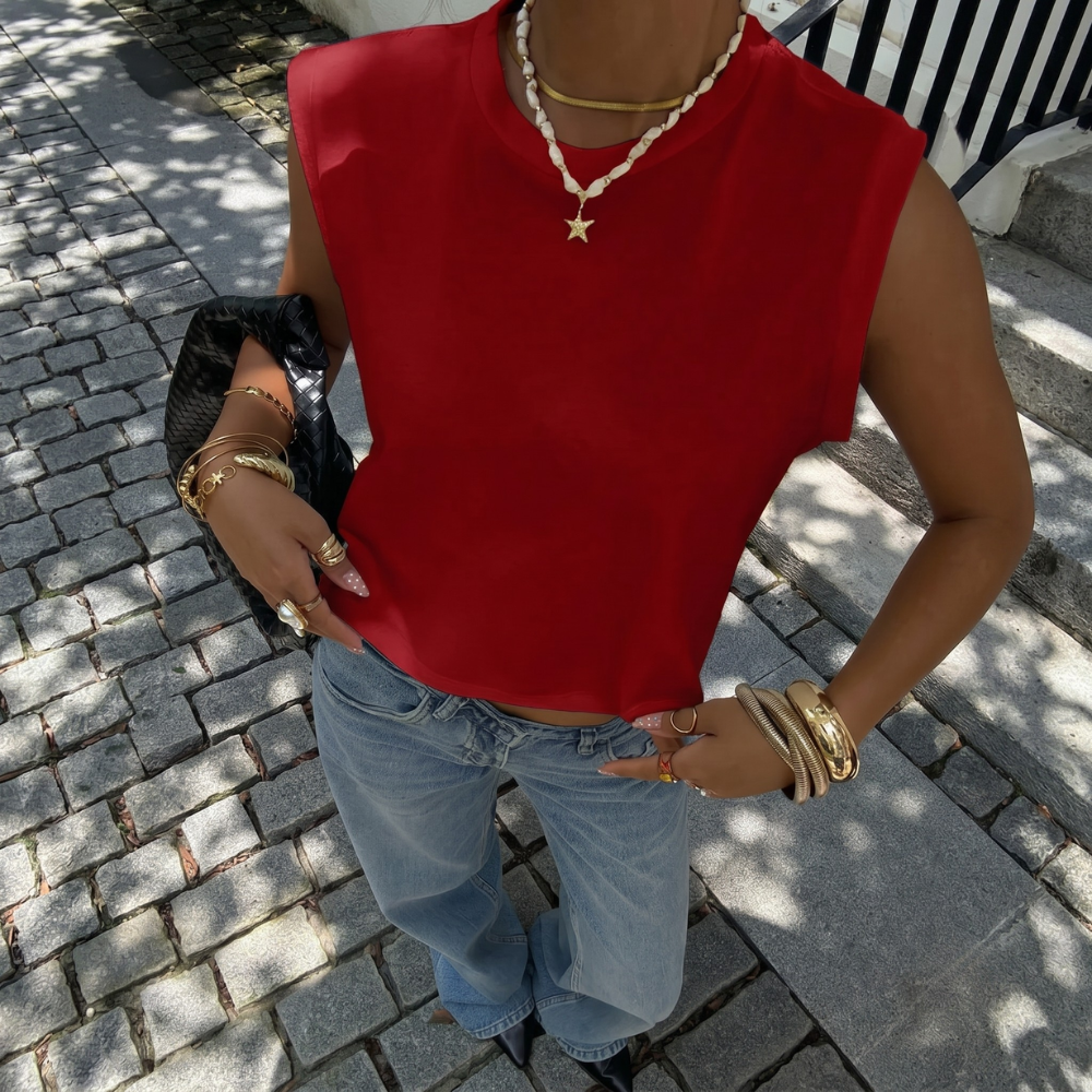 Casual Round Neck Cropped Tank Top