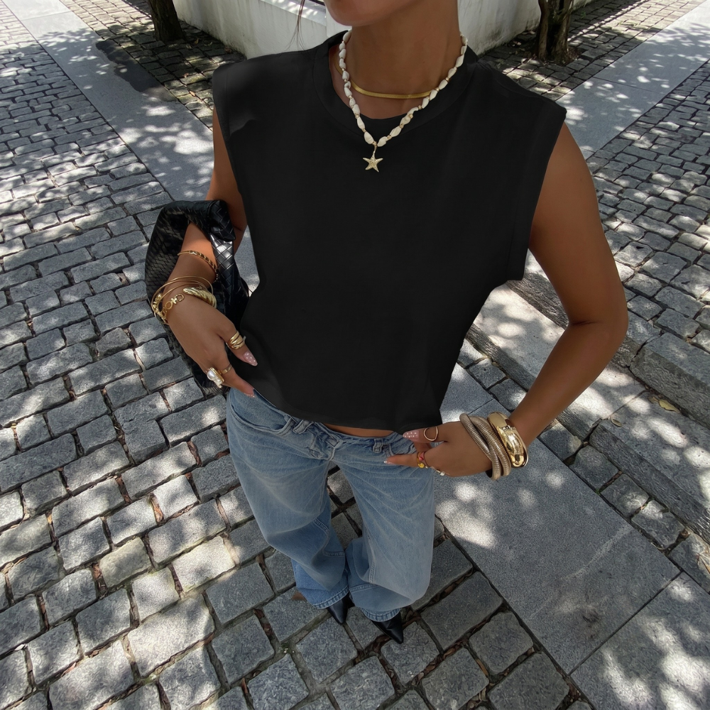 Casual Round Neck Cropped Tank Top