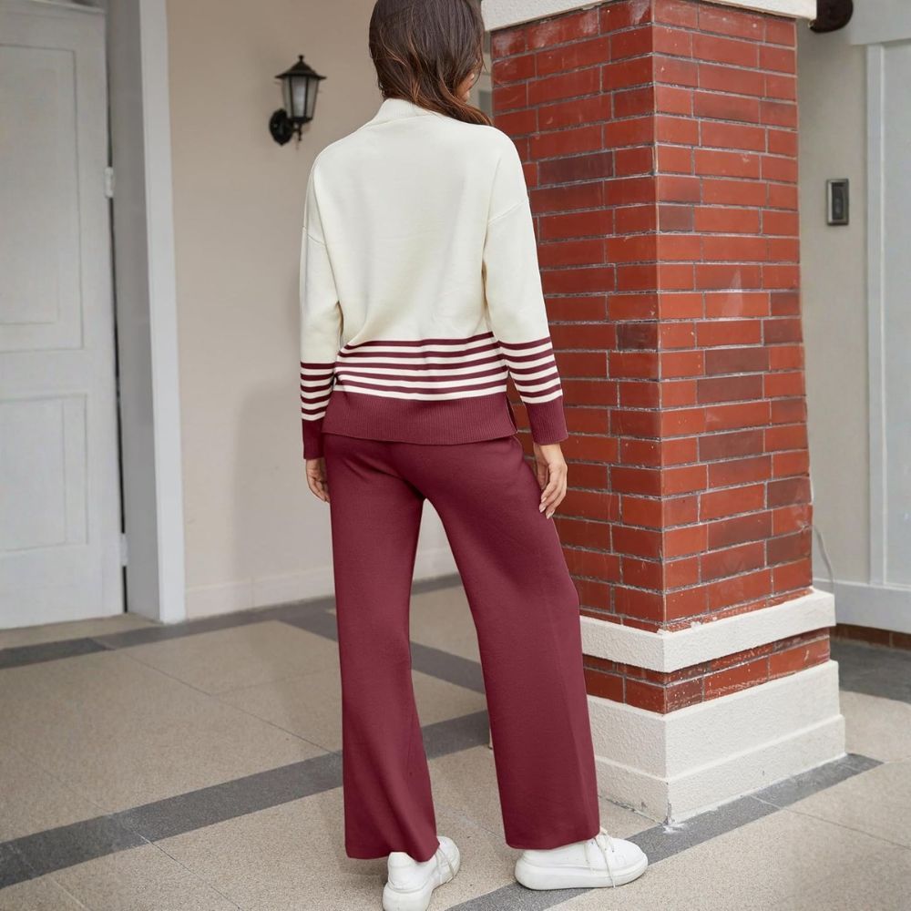 Women's Lounge Sets 2 Piece Outfits Knitted Pullover Sweater Tops Wide Leg Pants Tracksuit