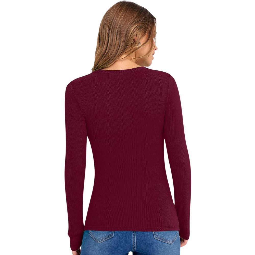Long Sleeve Shirts for Women V Neck Ribbed Knit Fitted Fall Basic Tshirts