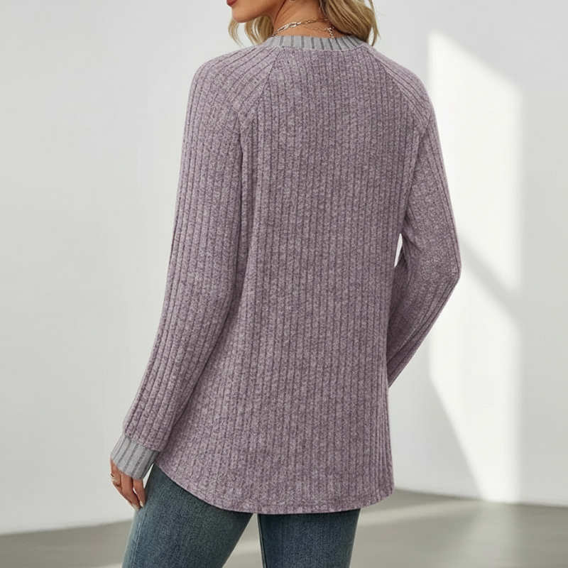 Long Sleeve Lightweight Sweater With Color Block Design For Women