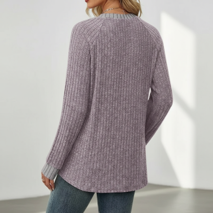 Long Sleeve Lightweight Sweater With Color Block Design For Women