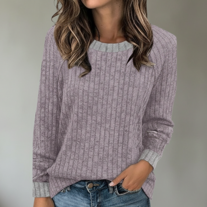 Long Sleeve Lightweight Sweater With Color Block Design For Women