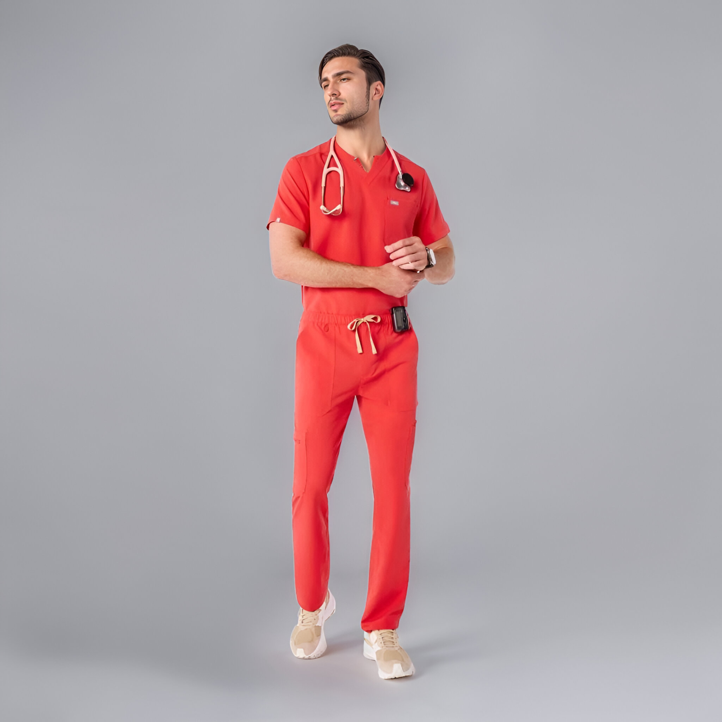 Men’s Modern Scrub Set with Multi-Pocket Top and Jogger Pants