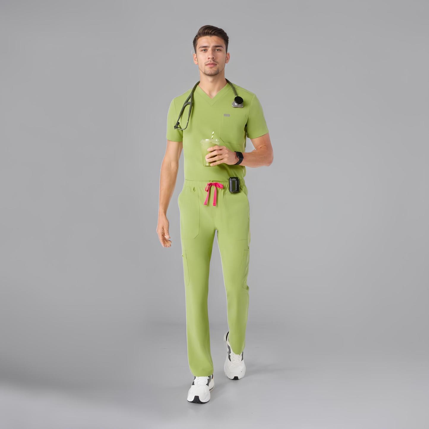 Men’s Modern Scrub Set with Multi-Pocket Top and Jogger Pants
