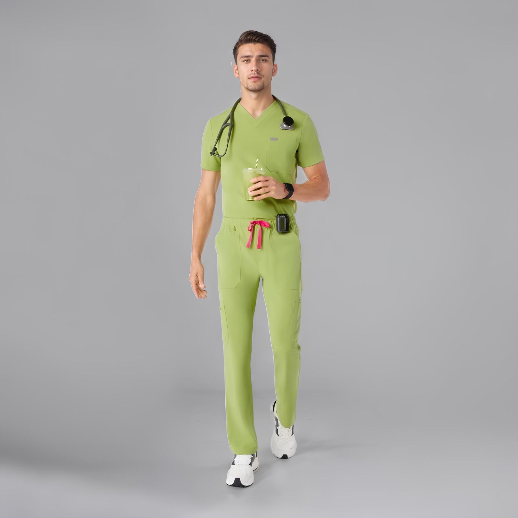 Men’s Modern Scrub Set with Multi-Pocket Top and Jogger Pants