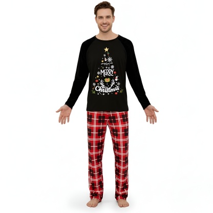 Merry Christmas Tree Printed Family Matching Plaid Pajama Set
