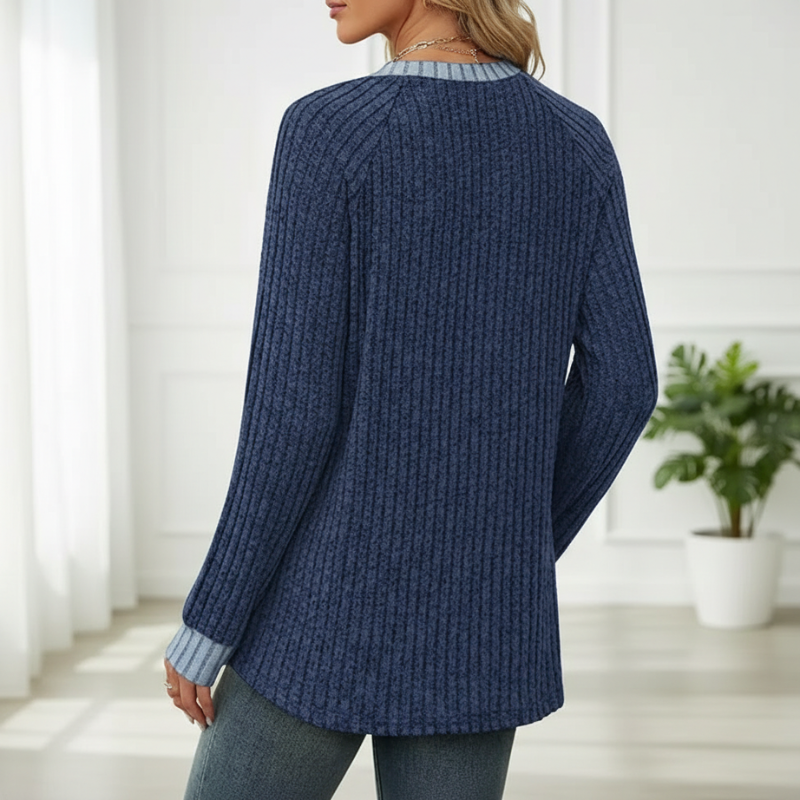 Long Sleeve Lightweight Sweater With Color Block Design For Women