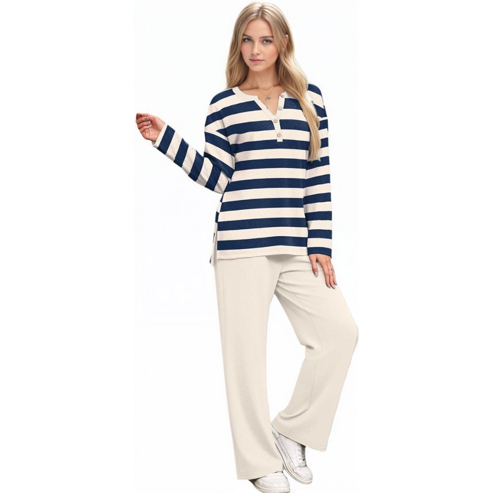 Lounge Sets for Women 2 Piece V Neck Button Matching Sweatsuit Loungewear