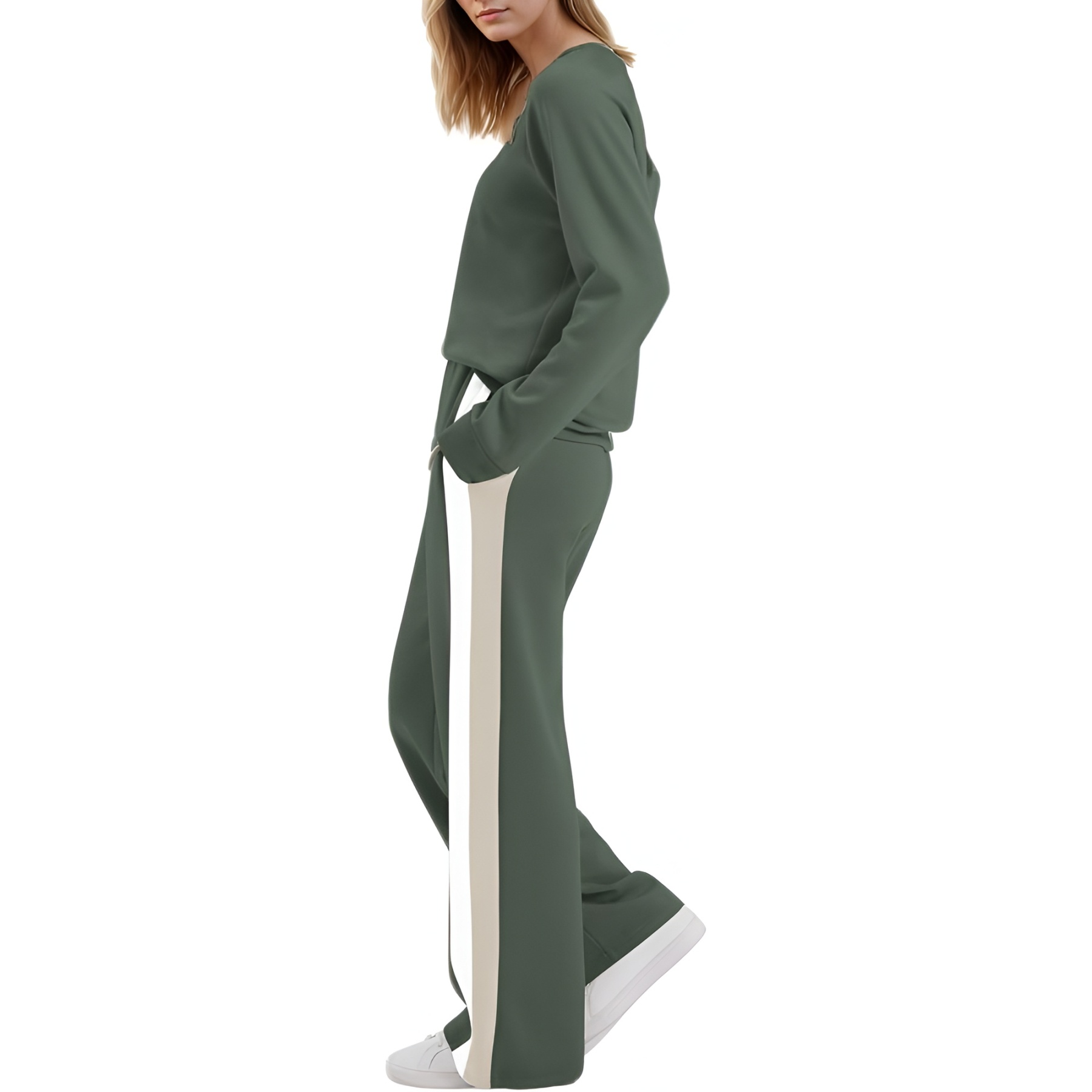 Two Piece Lounge Sweatsuit Set With Long Sleeve Top And Matching Pants For Women