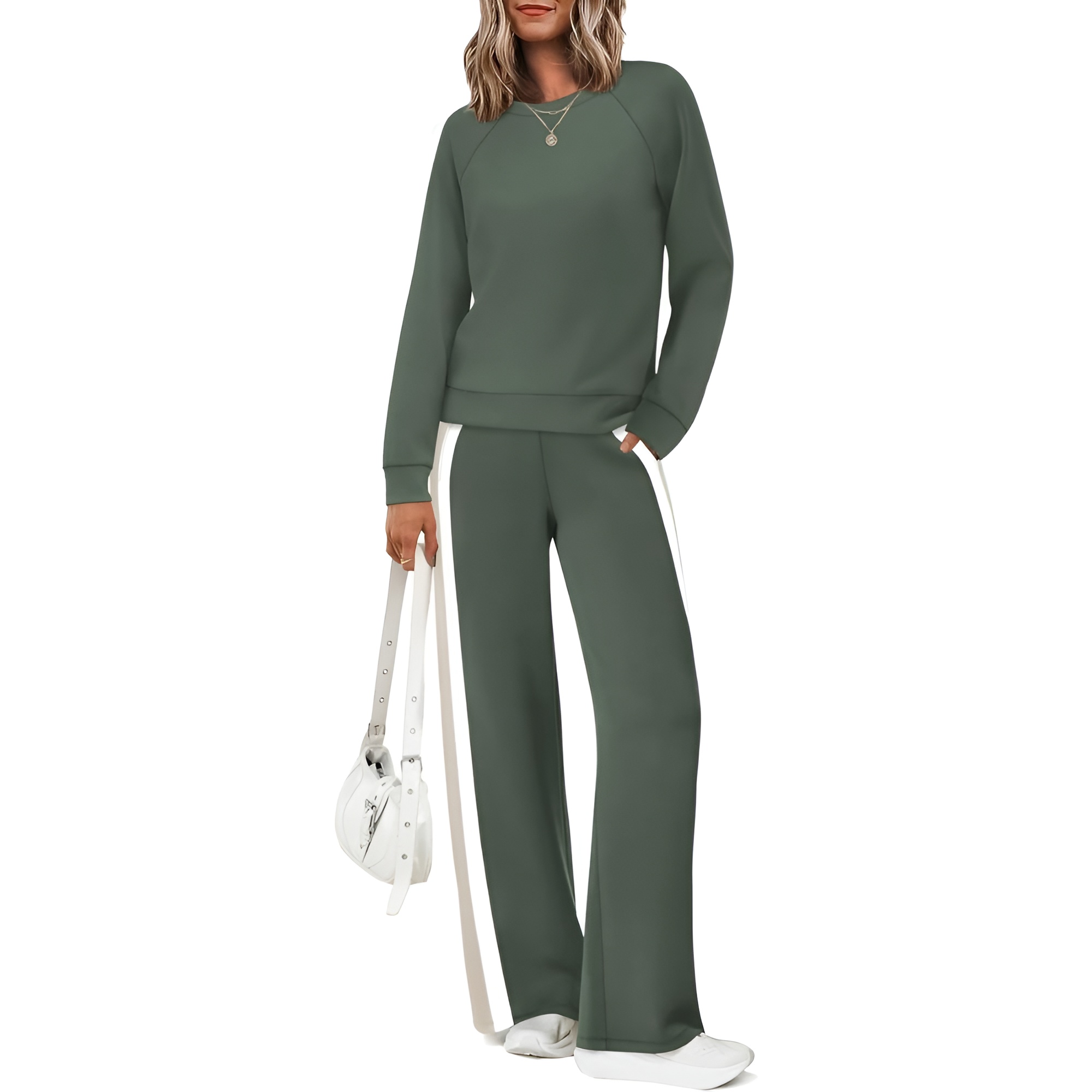 Two Piece Lounge Sweatsuit Set With Long Sleeve Top And Matching Pants For Women