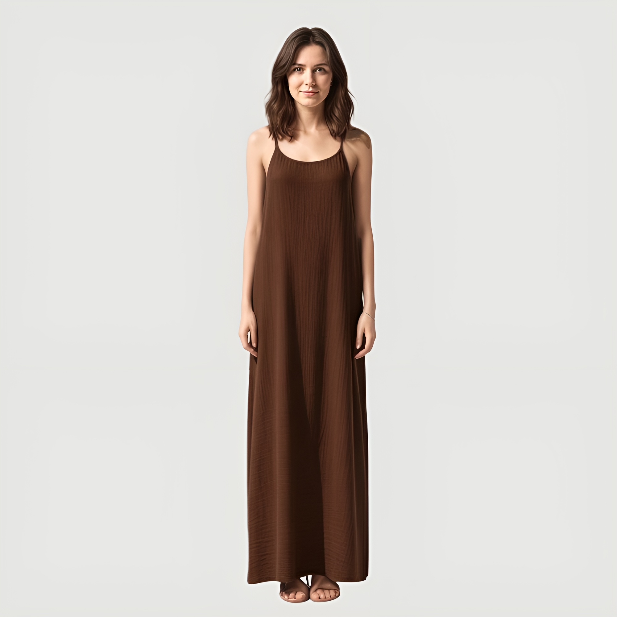 Open Back Maxi Slip Dress With Spaghetti Straps And Loose Fit Style