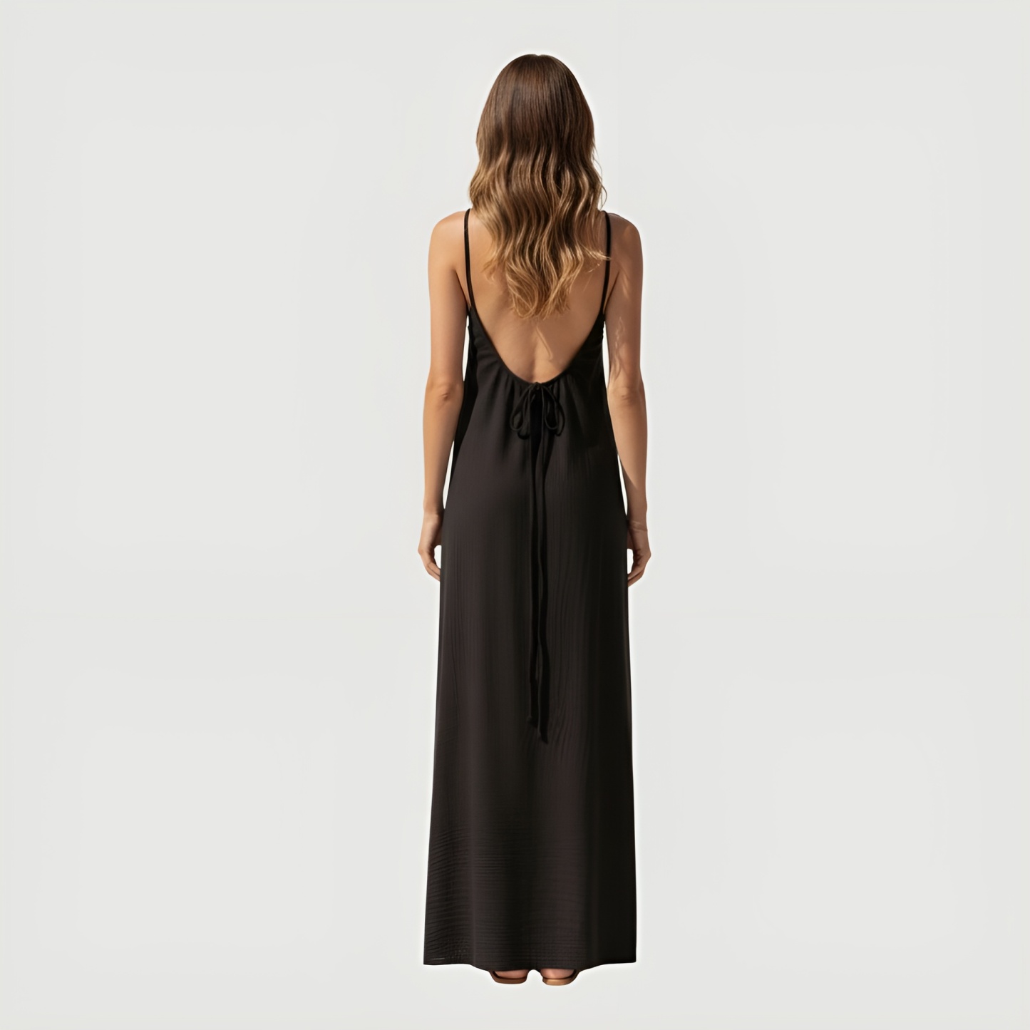 Open Back Maxi Slip Dress With Spaghetti Straps And Loose Fit Style