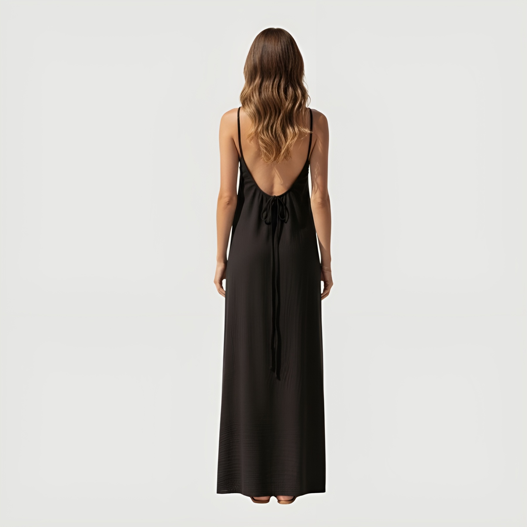 Open Back Maxi Slip Dress With Spaghetti Straps And Loose Fit Style