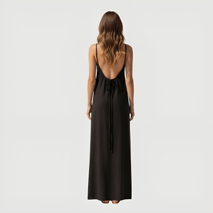 Open Back Maxi Slip Dress With Spaghetti Straps And Loose Fit Style