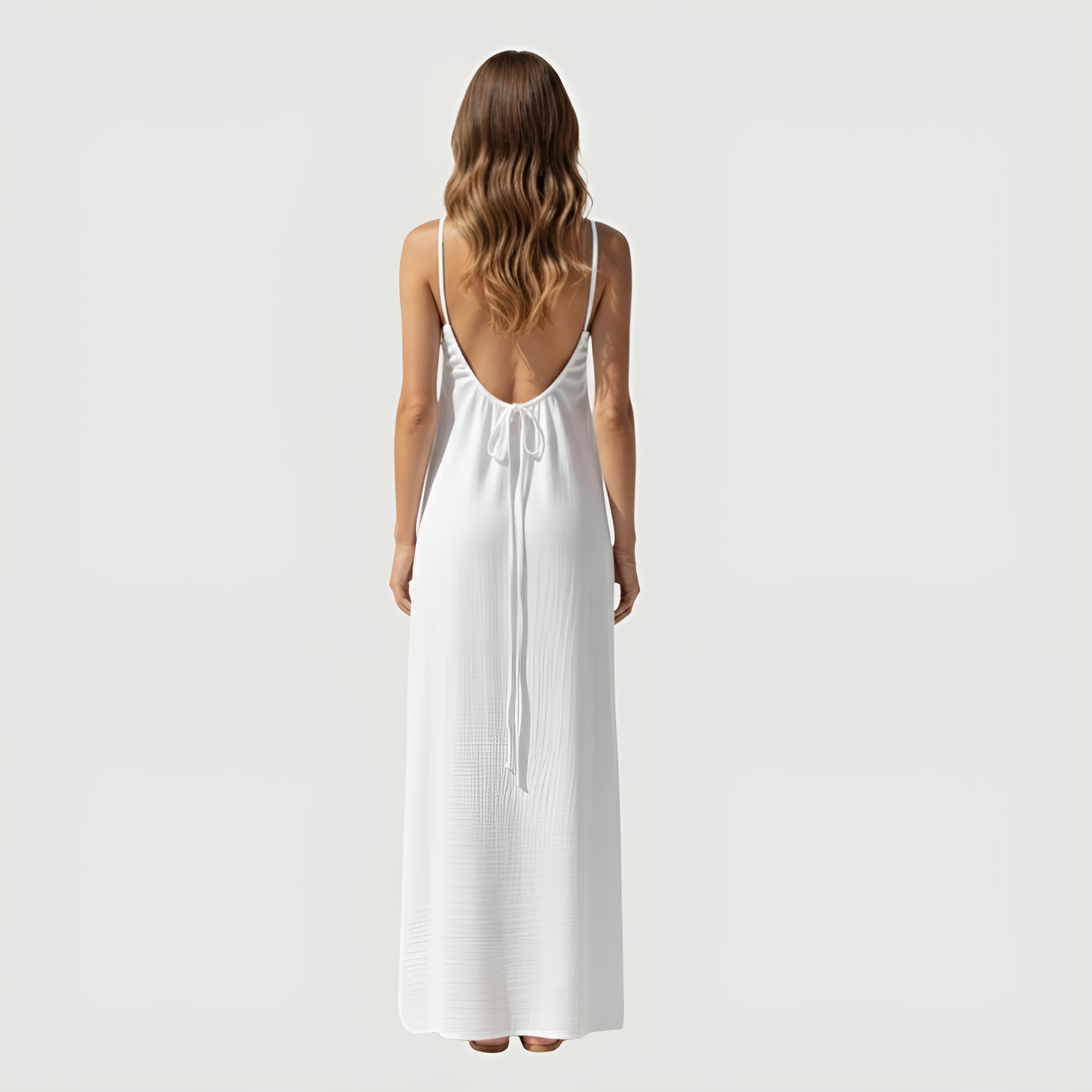 Open Back Maxi Slip Dress With Spaghetti Straps And Loose Fit Style