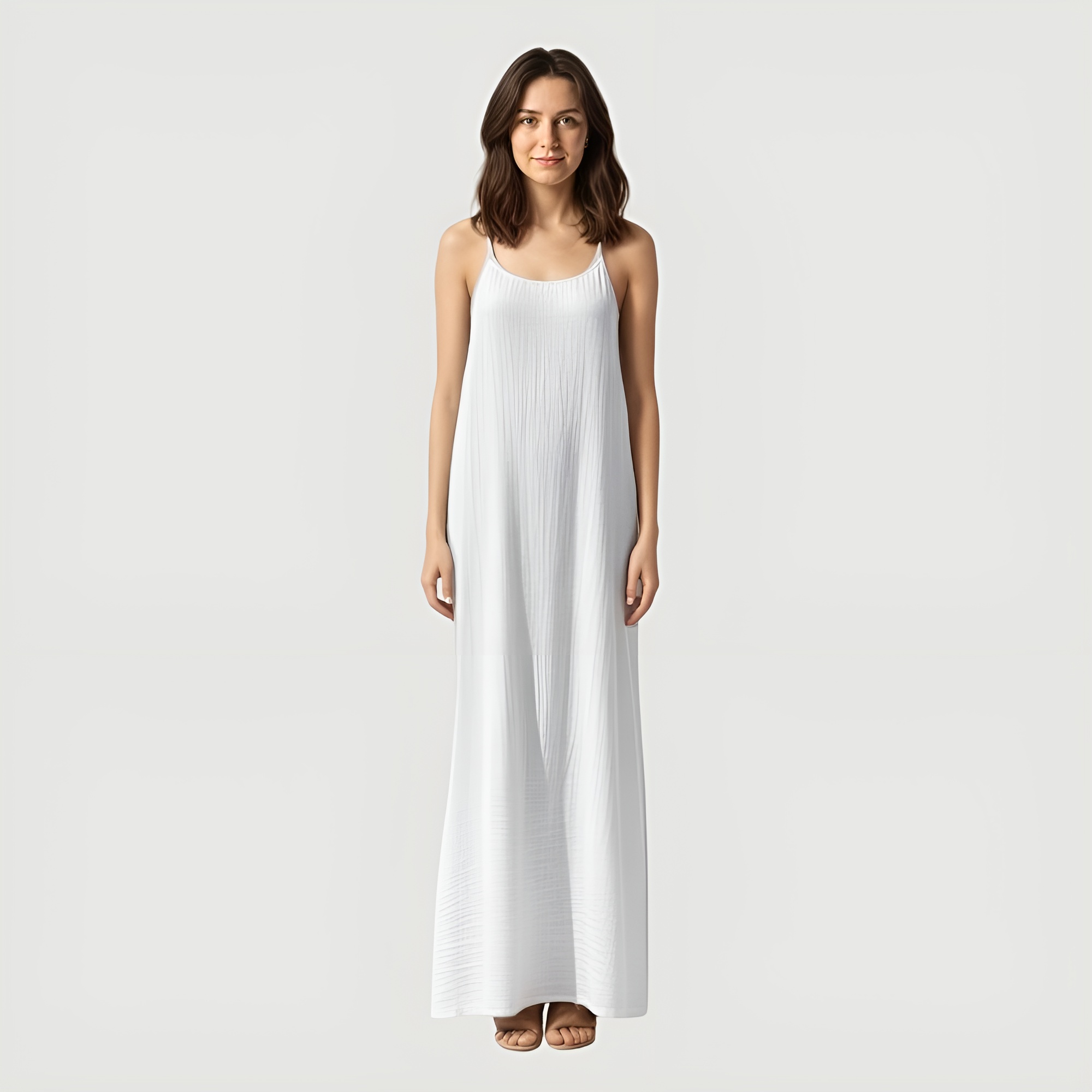 Open Back Maxi Slip Dress With Spaghetti Straps And Loose Fit Style