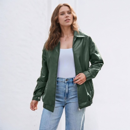 Oversized Faux Leather Jacket for Women