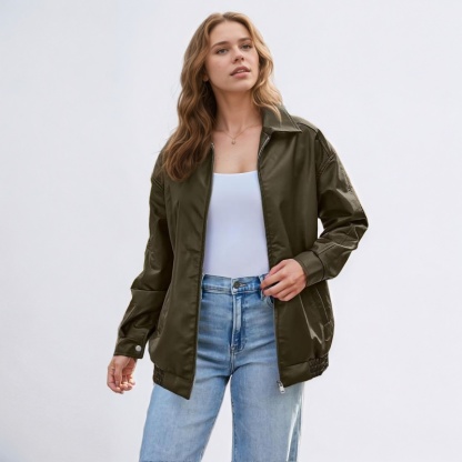Oversized Faux Leather Jacket for Women