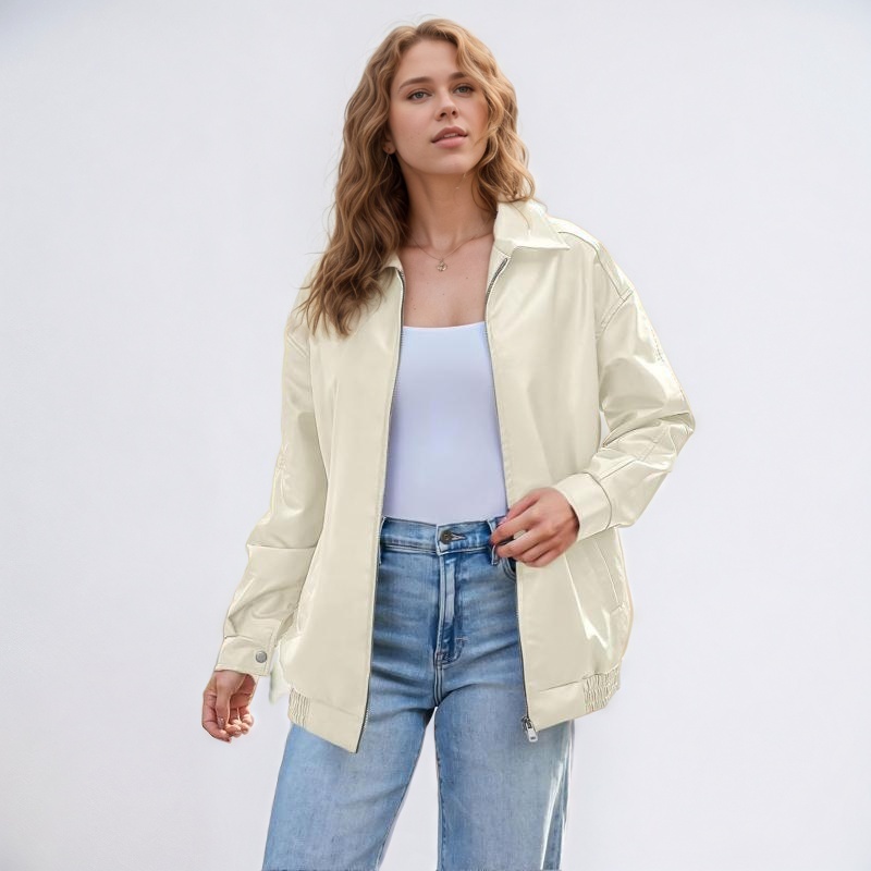 Oversized Faux Leather Jacket for Women
