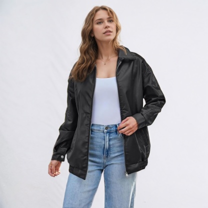 Oversized Faux Leather Jacket for Women
