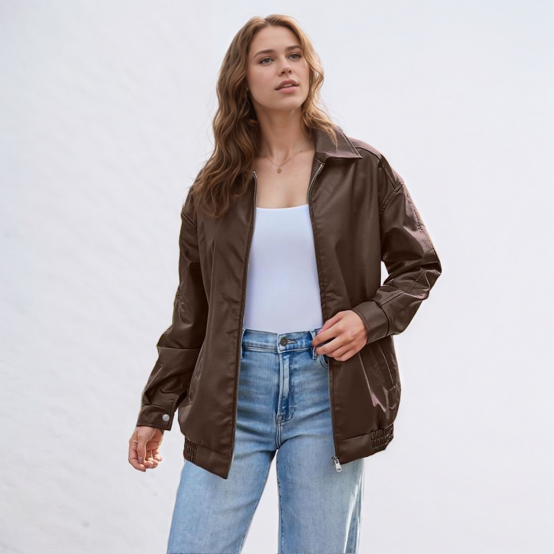 Oversized Faux Leather Jacket for Women