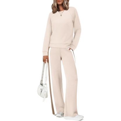 Two Piece Lounge Sweatsuit Set With Long Sleeve Top And Matching Pants For Women