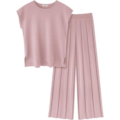 Lounge Sets for Women Two Piece Outfits Knit Cap Sleeve Tops Wide Leg
