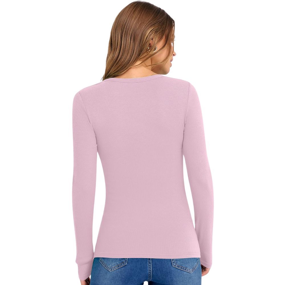 Long Sleeve Shirts for Women V Neck Ribbed Knit Fitted Fall Basic Tshirts