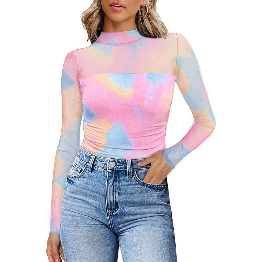 Mesh Long Sleeve Shirts Fashion Clothing Turtle Necks