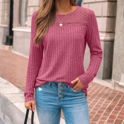 Women's Lace Long Sleeve Shirt Fall Top Fashion Casual Tunic Sweaters Mesh