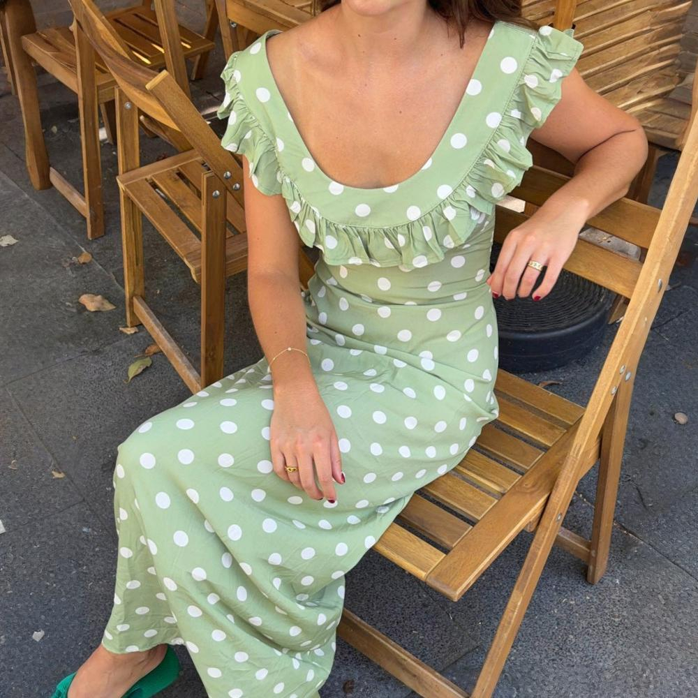 Polka Dot Maxi Dress With Elegant Tie Strap Design