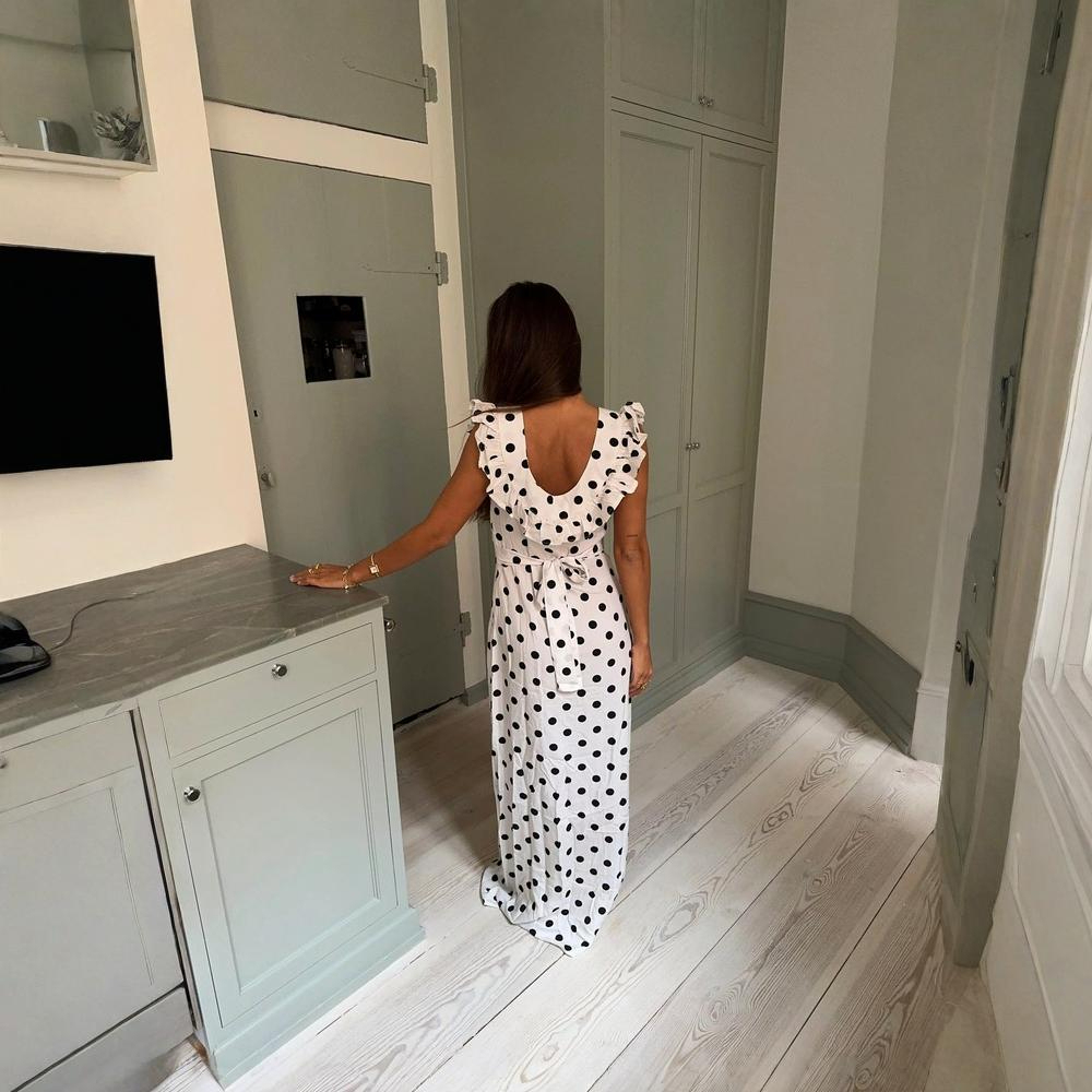 Polka Dot Maxi Dress With Elegant Tie Strap Design