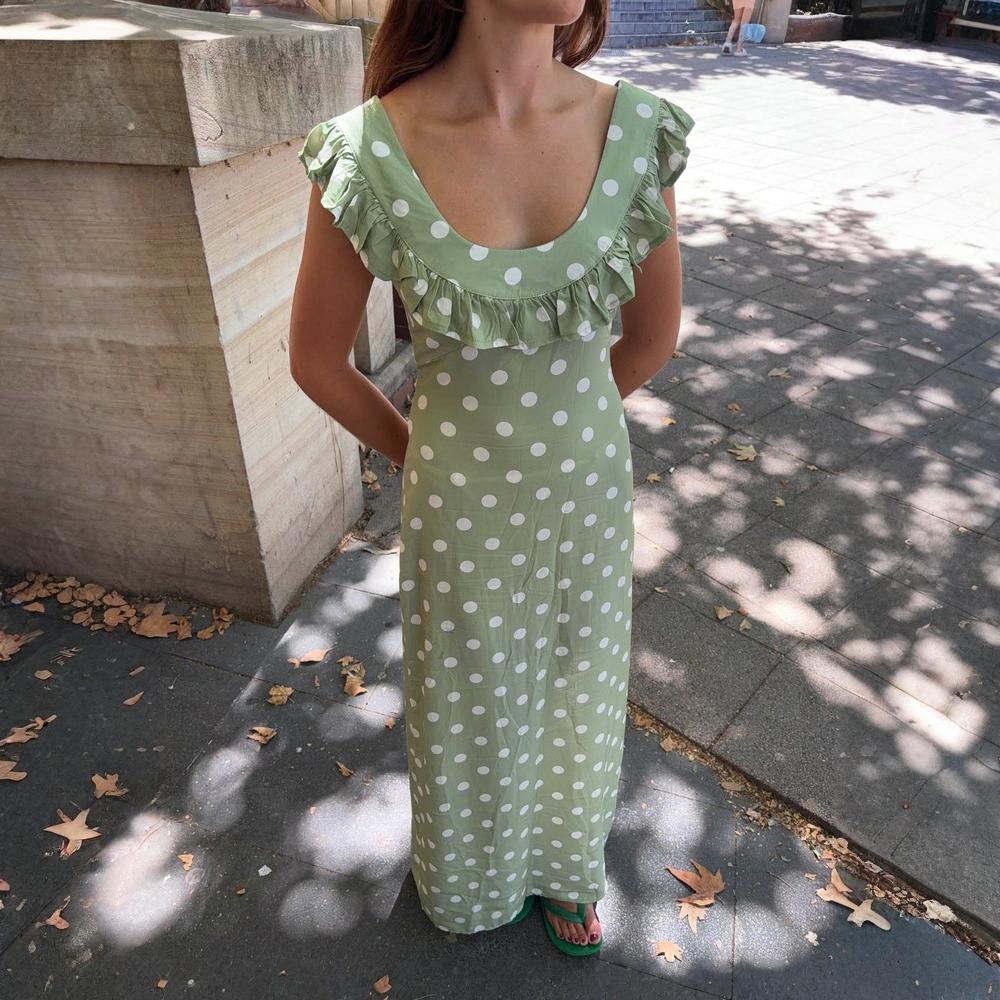 Polka Dot Maxi Dress With Elegant Tie Strap Design