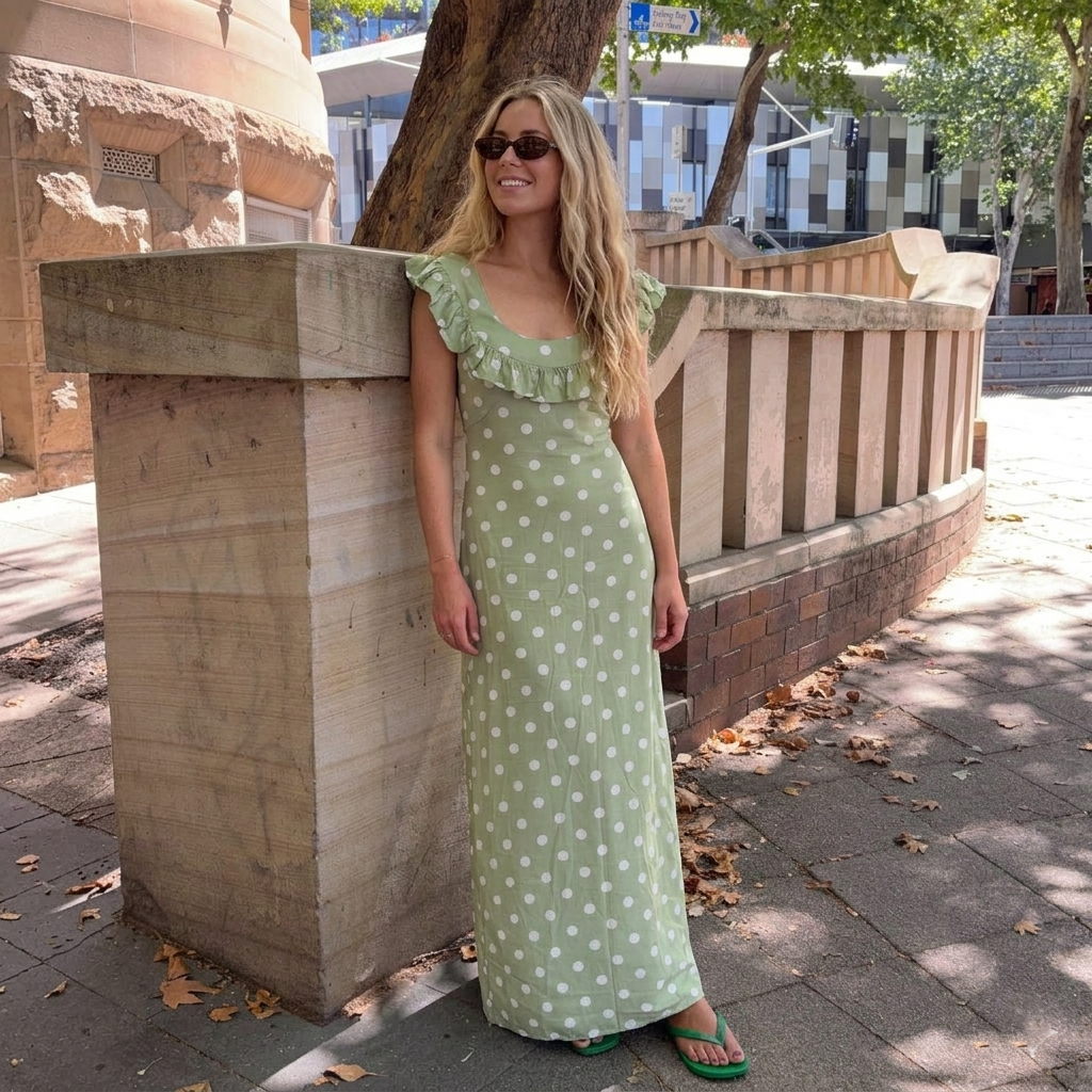 Polka Dot Maxi Dress With Elegant Tie Strap Design