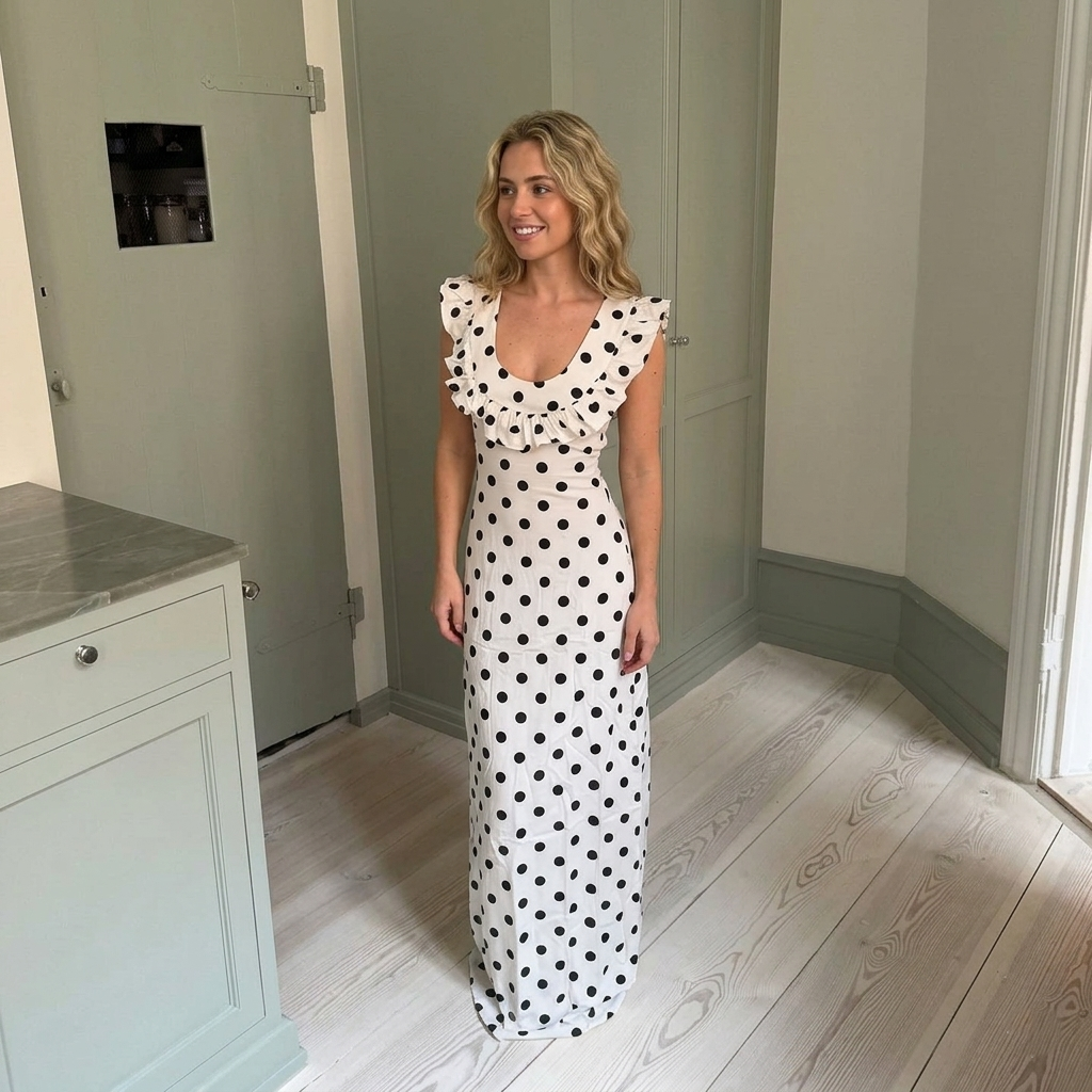 Polka Dot Maxi Dress With Tie Straps