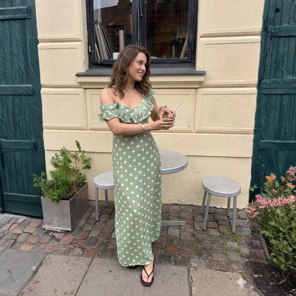 Polka Dot Maxi Dress With Elegant Tie Strap Design