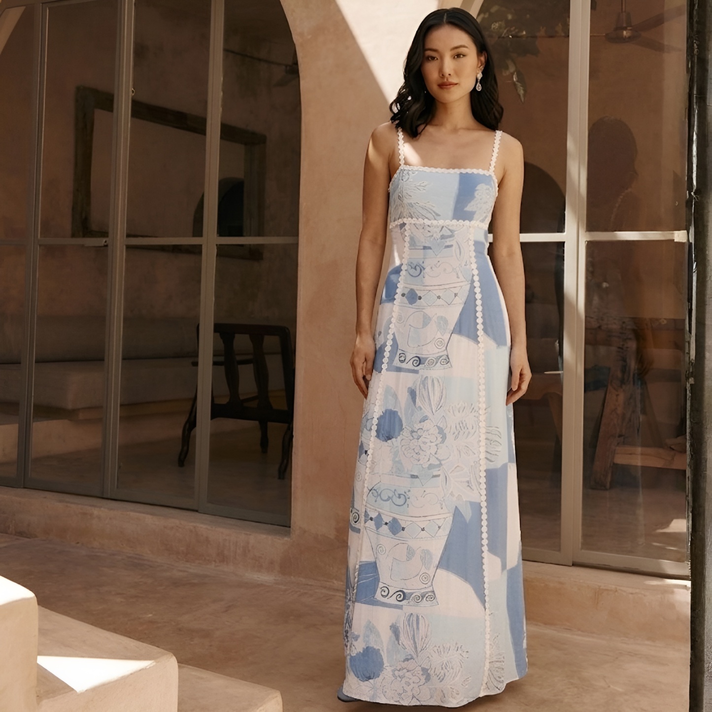 Printed Tie Back Sleeveless Midi Dress For Women