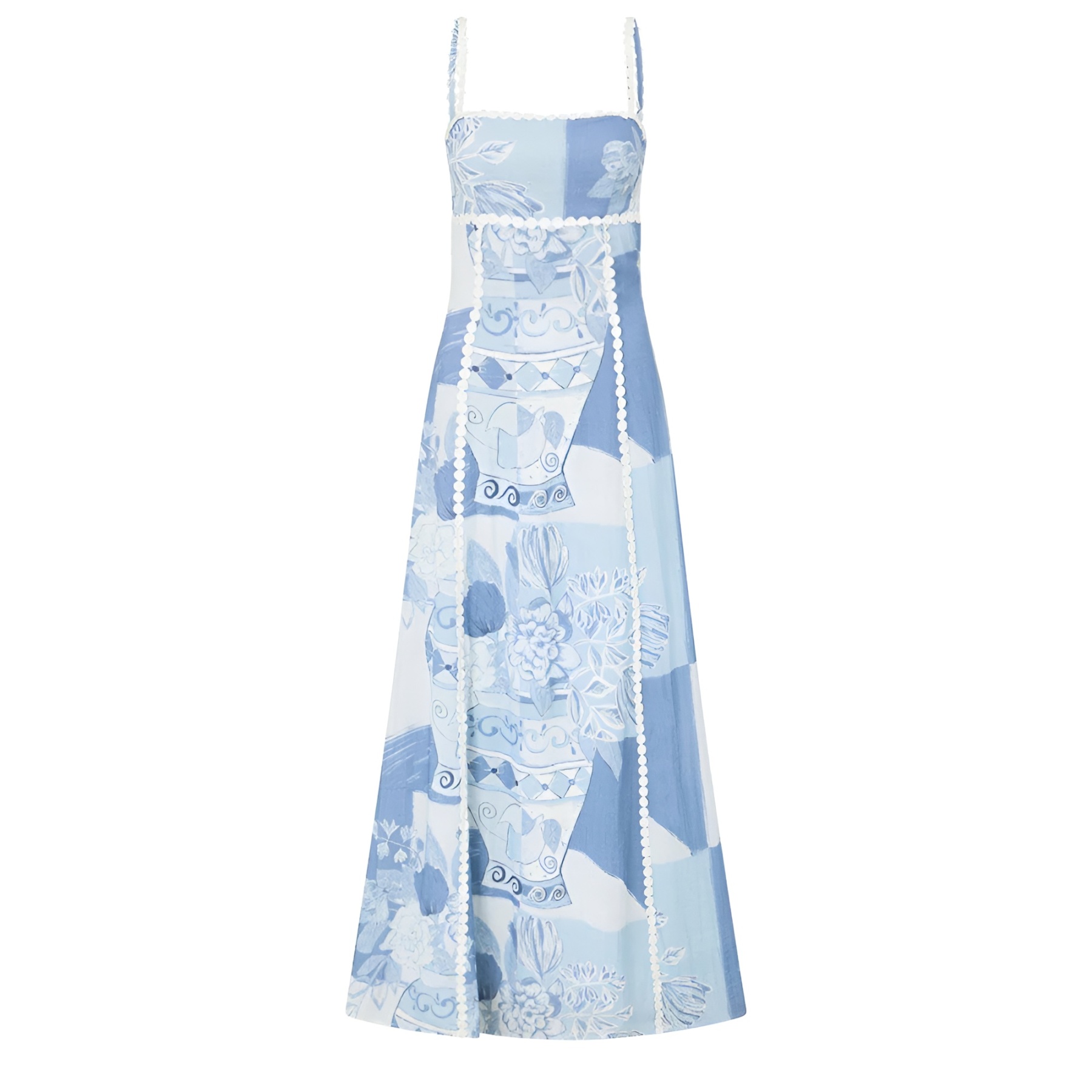 Printed Tie Back Midi Dress With Spaghetti Straps