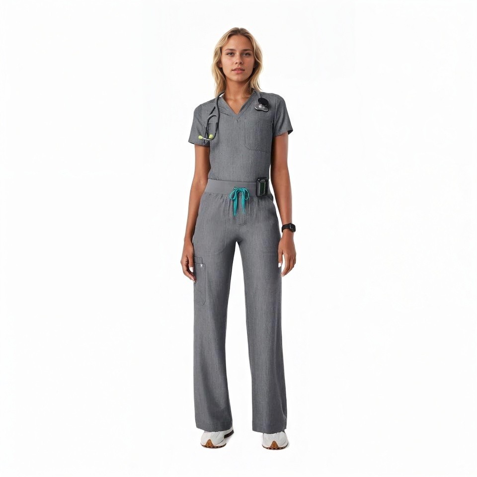 Women Professional Scrub Set with Cargo Pants and One Pocket Top